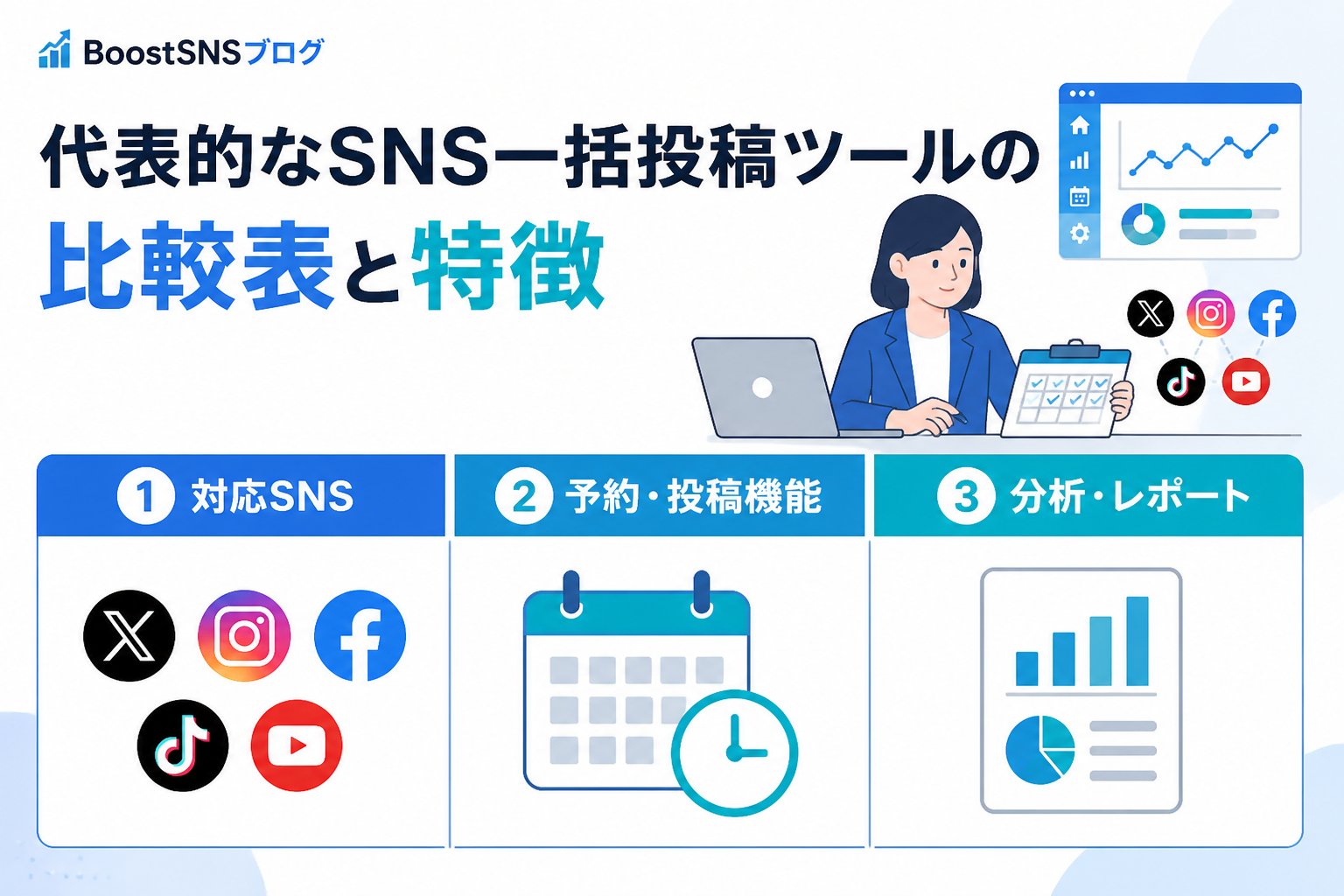SNS自動化 代表的なSNS一括投稿ツールの比較表と特徴