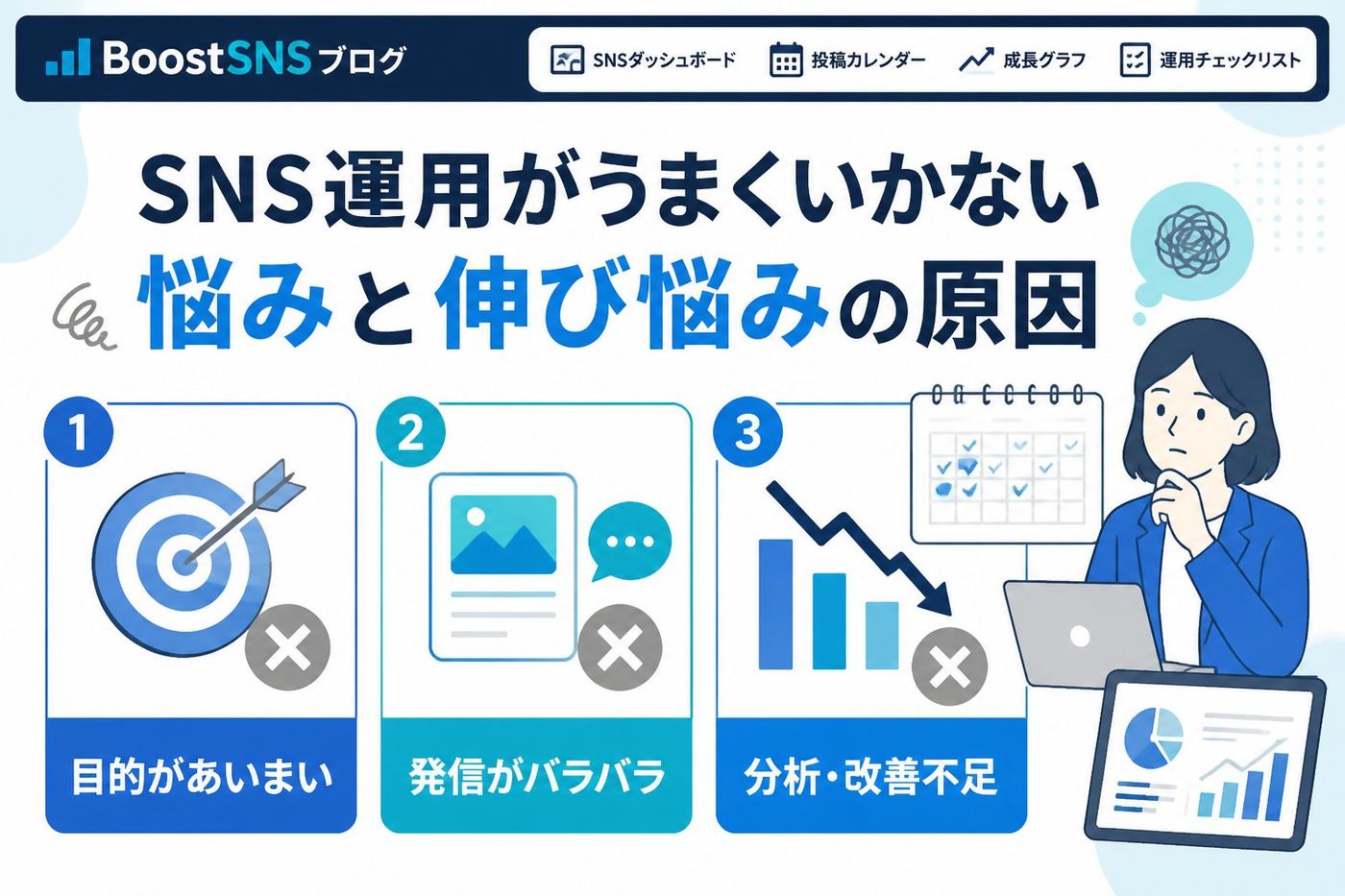 SNSマーケティング SNS運用がうまくいかない悩みと伸び悩みの原因