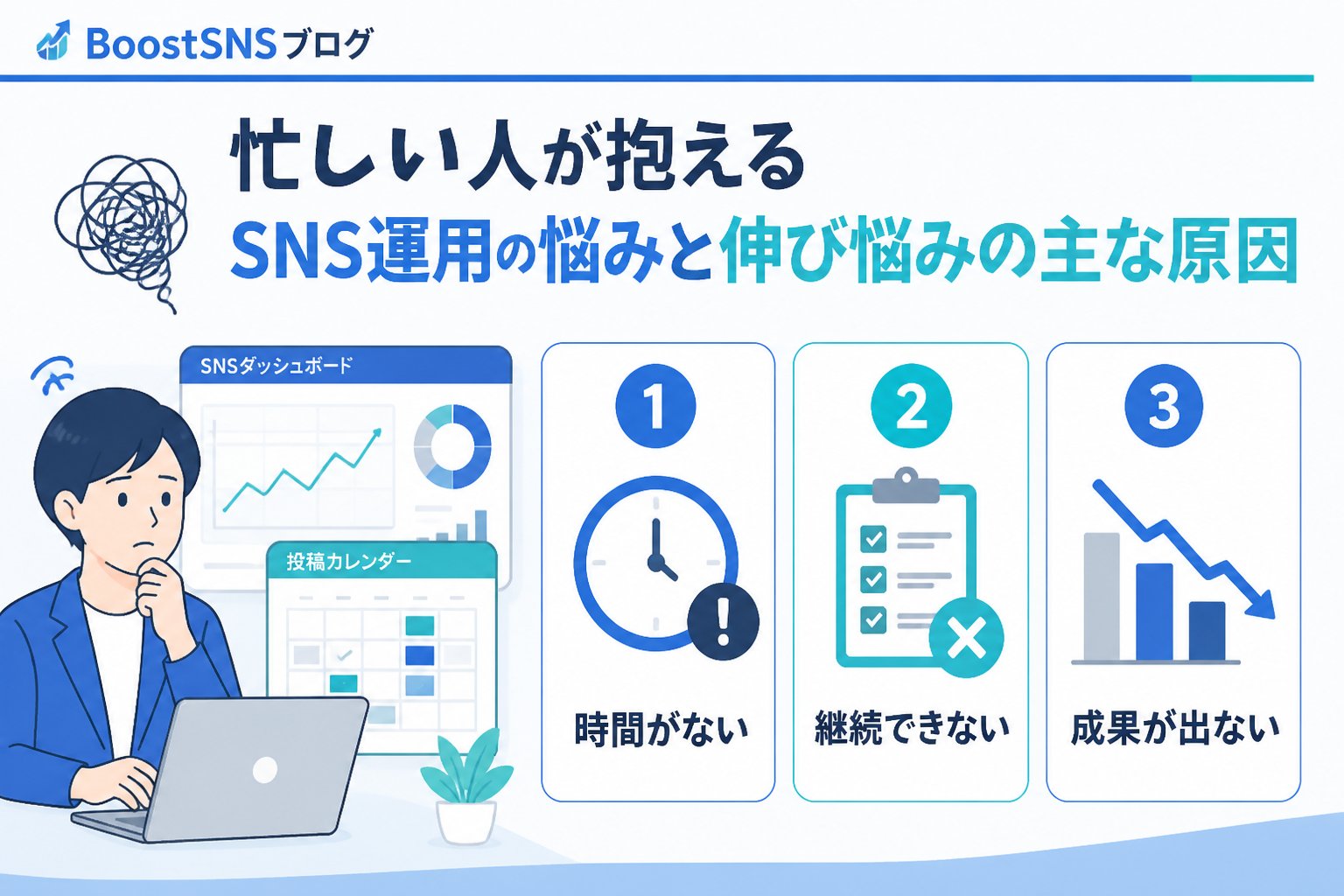 SNS自動化 忙しい人が抱えるSNS運用の悩みと伸び悩みの主な原因